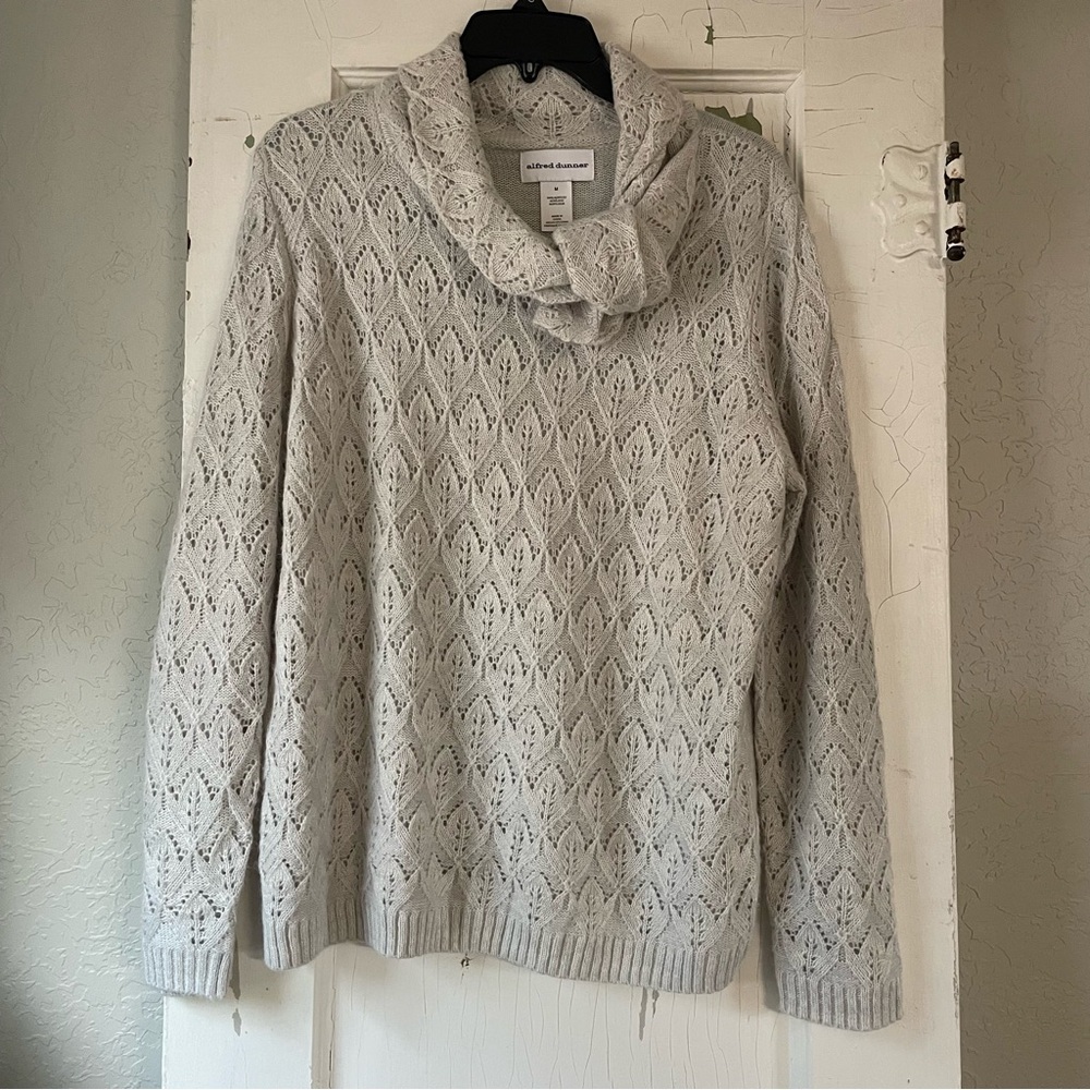 Alfred Dunner Light Gray Neutral Cowl Neck Sweater
